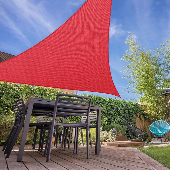 E&K Sunrise 5' x 5' x 5' Sun Shade Sail Triangle Canopy Shade Cover UV Block for Patio Backyard Garden Outdoor (Red)