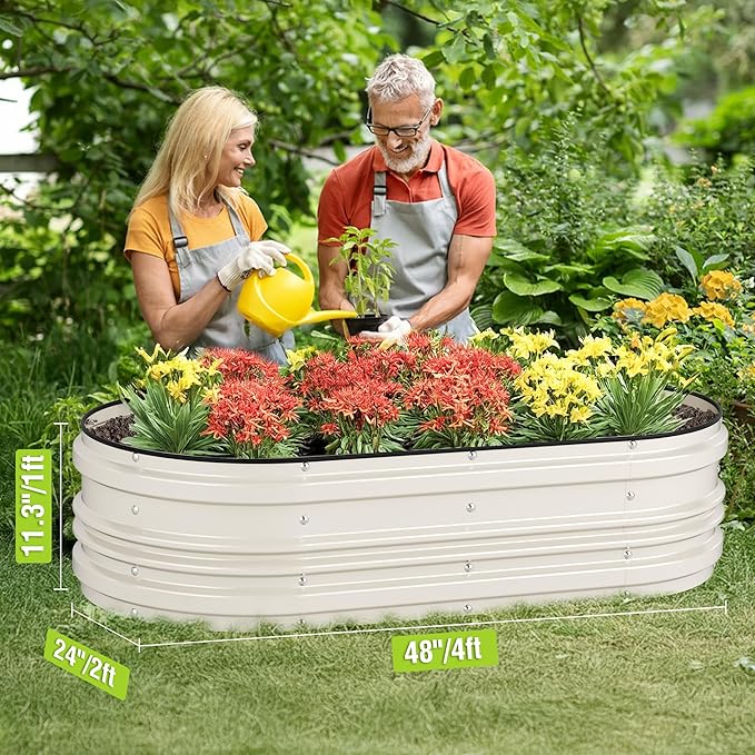 WORKPRO 4x2x1ft Galvanized Raised Garden Bed Set, Rust & Corrosion Protection, Easy Assembly, Safe Edge, Ideal for Vegetables & Flowers, White