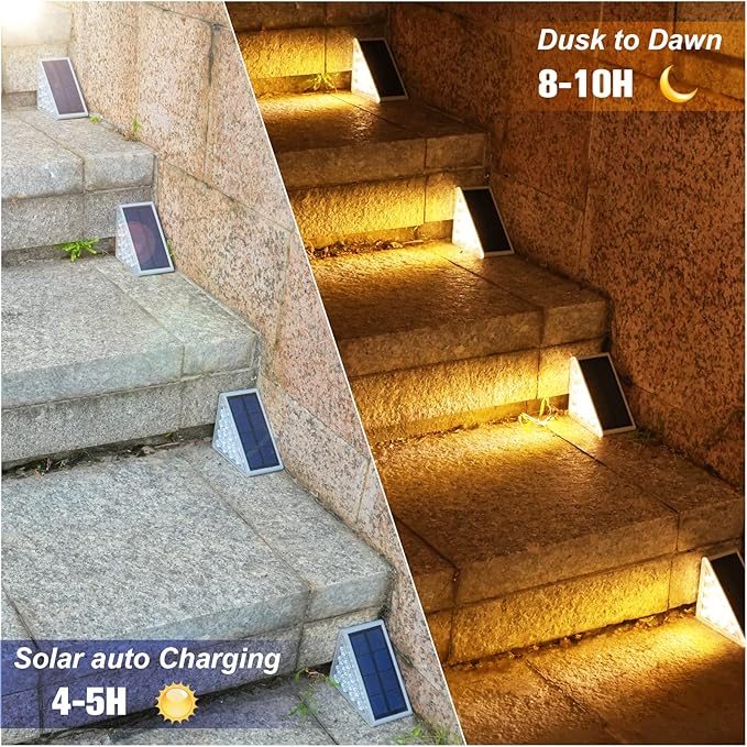 VOLISUN Outdoor Stair Lights 8 Pack, Solar Step Lights Waterproof IP67,80 Lumen, Led Step Lights Outdoor for Garden Backyard Stair, Staircase, Front Step, Front Porch and Deck(Warm White)