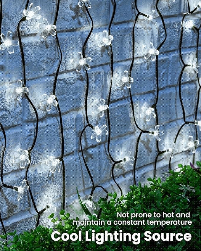 Brightown 2 Pack Total 52FT 120 LED Solar String Lights Flower Outdoor Waterproof Fairy Lights for Garden Yard Fence Patio Christmas Tree Wedding Party Decor, Pure White