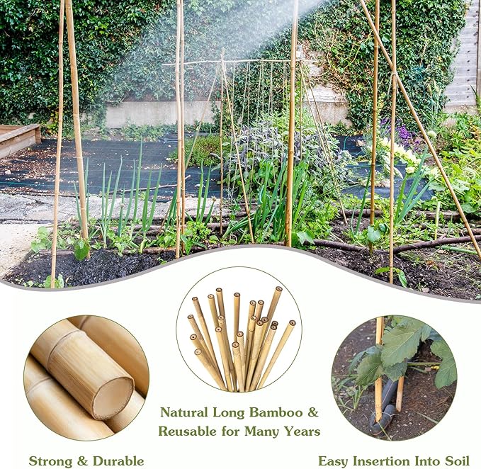Plant Stakes 3FT, Natural Bamboo Stakes, HAINANSTRY 25Pcs Sturdy Bamboo Garden Stakes, Bamboo Sticks for Plants, Beans, Indoor and Outdoor Climbing Plants, Tomato Vegetable Stakes for Garden