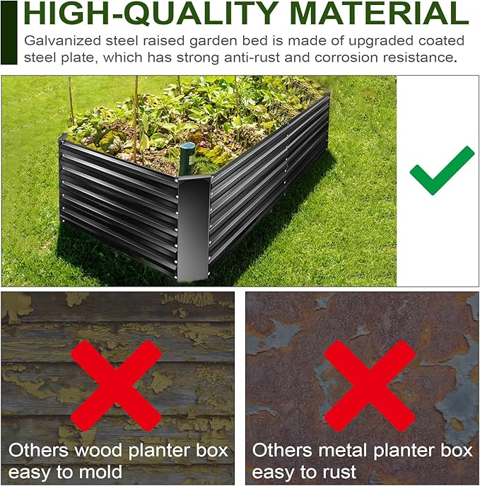 EDOSTORY Metal Raised Bed Garden Bed Kit, 6x3x2ft Tall Galvanized Planter Raised Garden Boxes Outdoor, Large Metal Raised Garden Beds for Flowers, Vegetables, Herbs
