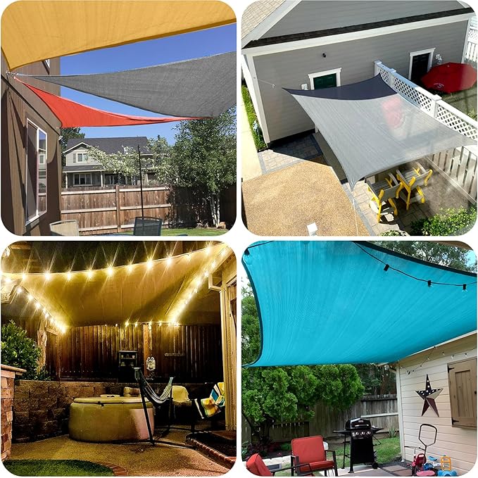 SUNLAX Sun Shade Sail 8' x 10' x 12.8' Silver Rectangle Canopy Sail Shade Cover UV Block Permeable Sunshade Outdoor for Patio Backyard Deck Pergola (We Make Custom Size)