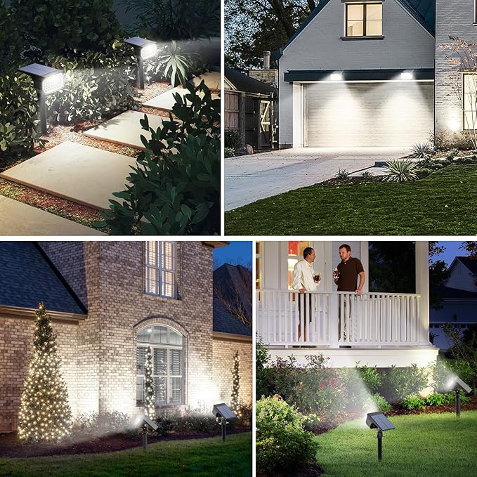 Solar Spot Lights Outdoor 2 Pack, [46 LED/3 Modes] Solar Landscape Spotlights Waterproof, 2-in-1 Auto On/Off Solar Powered Lights for Outside Yard Garden Wall Pathway(Cool White)