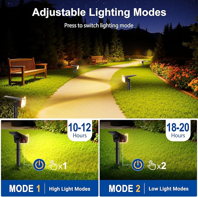 LETMY Solar Spot Lights Outdoor Waterproof with Bigger LED, Auto ON/Off 135°Adjustable Solar Lights Outdoor, 2-in-1 Wall Lights & 2 Modes Landscape Spotlights for Tree Yard Pathway Garden Decor 2Pack
