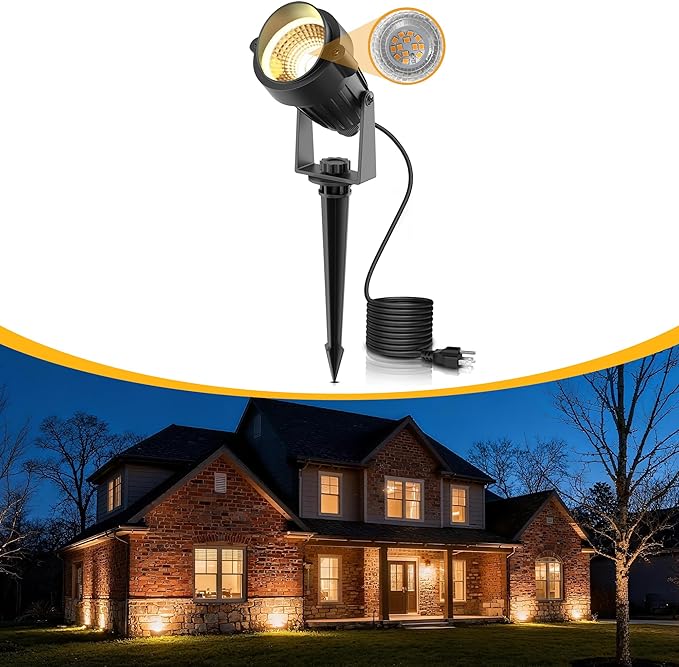 L LOHAS LED 5W Plug in Spotlight Outdoor, 3000K Warm White Landscape Lighting, IP66 Waterproof Spot Lights for Yard, Garden, House, Pathway, Plant, UL Listed (1 Pack)