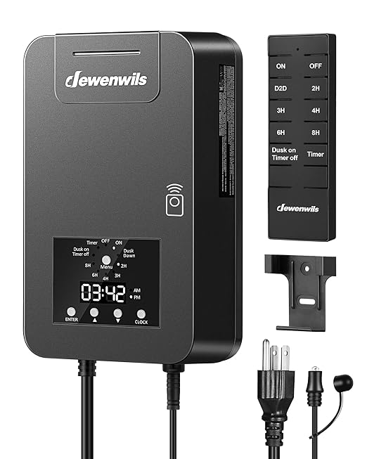DEWENWILS 200W Low Voltage Landscape Transformer, 120V AC to 15V DC, Outdoor Landscape Lighting Transformer with Remote, Photocell Sensor & Timer, Weatherproof for Garden Spotlights Pathway Lights