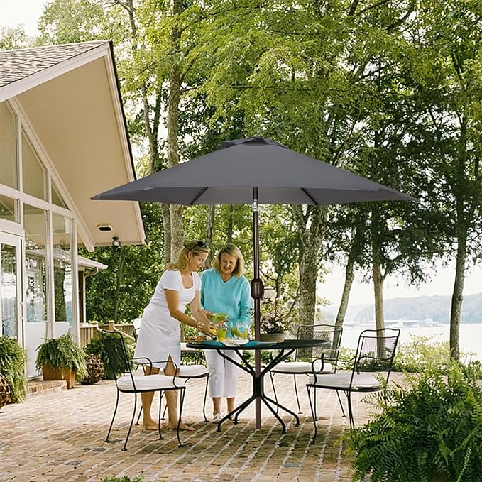 Blissun 7.5 ft Patio Umbrella, Yard Umbrella, Outdoor Market Umbrella with Push Button Tilt Crank, Dark Grey