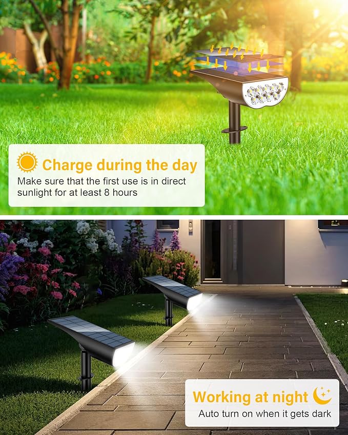 BAXIA TECHNOLOGY Solar Spot Lights Outdoor Waterproof, 3 Lighting Modes Solar Spotlights, Dusk to Dawn Spot Light for Yard Pathway Landscape Driveway, Warm White, 6 Pack