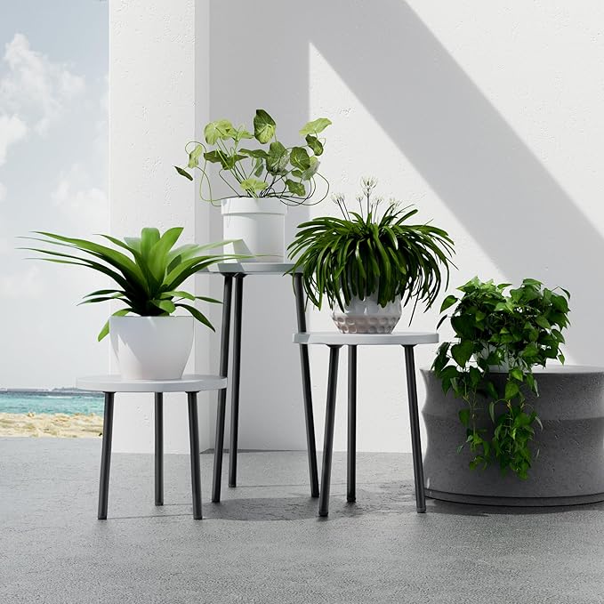 Plant Stand Indoor Tall: Corner Wood Plant Stand 2 Pack Mid Century Modern Decor - Small Round Plant Table for Indoor Plants - Outdoor Plant Holder for Patio Living Room Bathroom Office (White)