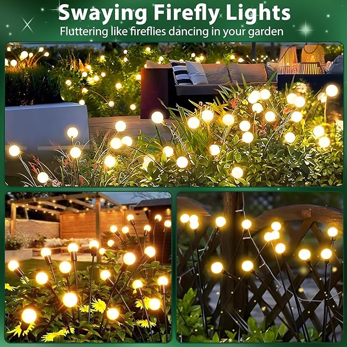 6-Pack Garden Solar Lights, 48 LED Solar Lights Outdoor for Garden Decor, Waterproof Firefly Light Outdoor (Sway by Wind), Swaying Light for Outside Yard Pathway Landscape Decorations (Warm White)