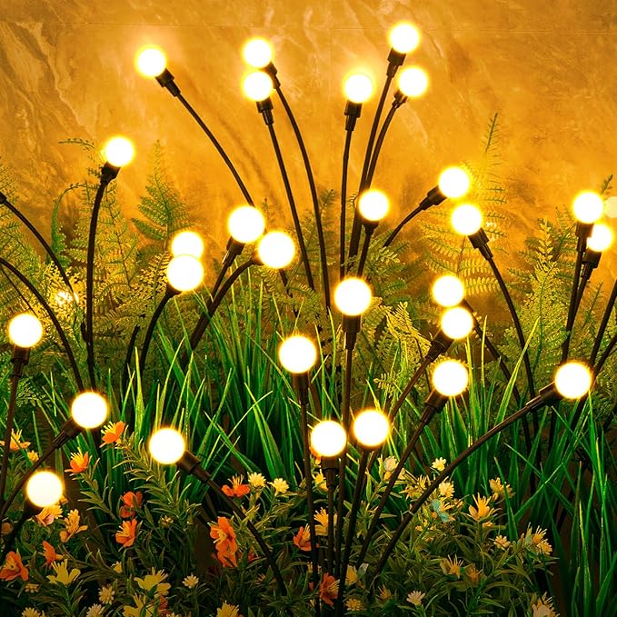 ASMAD Solar Lights Outdoor(8-Pack, 64 LEDs), Solar Garden Lights, Outdoor Decorations, Firefly Light for Patio Decor, Big Bulb, Unique Gifts for Women, Gifts for Grandma