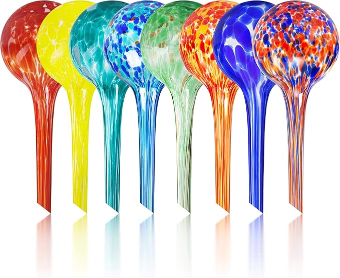 Plant Watering Globes Set of 8 - Small Self Watering Globes for Indoor & Outdoor Plants - Multicolored, Automatic, Glass Watering Bulbs for Daily Use, Plant Watering Devices