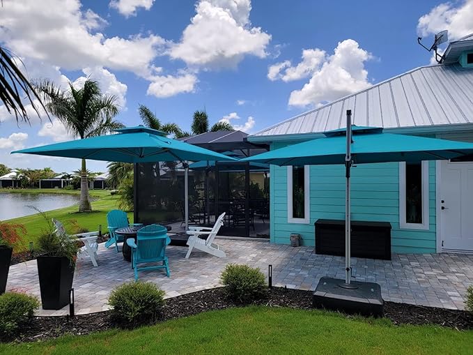 PURPLE LEAF 10ft Patio Umbrella Outdoor Square Umbrella Large Cantilever Umbrella Windproof Offset Heavy Duty Sun for Garden Deck Pool Patio, Turquoise Blue