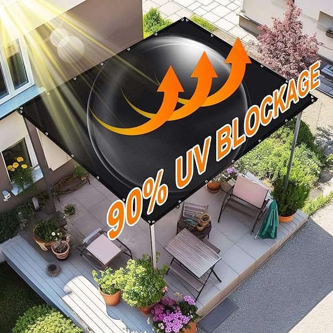 Artpuch 90% Sun Shade Cloth, 12 x 16 FT Pergola Shade Cover Canopy with Grommets, Sun Screen Fabric Tarp for Patio, Outdoor, Garden, Backyard, Black
