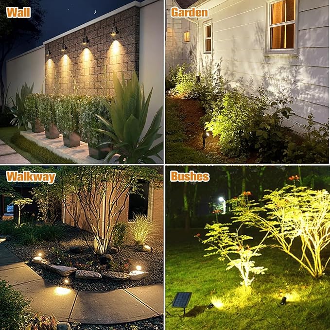 APONUO Metal Solar Spot Lights Outdoor with 9.8ft Cable Solar Powered Landscape Lighting Low Voltage IP65 Waterproof Auto On/Off for Outside Garden Yard Landscape Pathway Garage-Warm White(4-in-1)