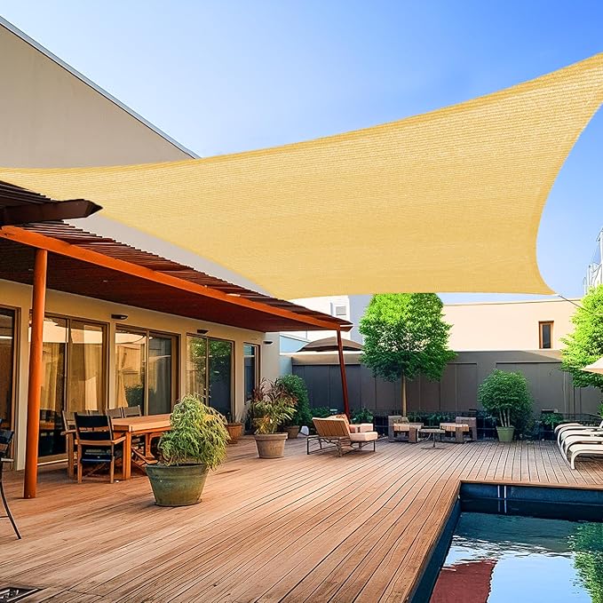Shade&Beyond 8'x10' Sun Shade Sails Canopy Rectangle Sand 185GSM Shade Sail for Patio Deck Yard Backyard, (We Make Custom Size)