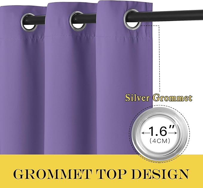 NICETOWN Kitchen Short Blackout Curtain and Drape - Thermal Insulated Solid Grommet Blackout Panel for Patio Bedroom Living Room (Single Panel, 52 inches by 45 inches, Lilac Purple)
