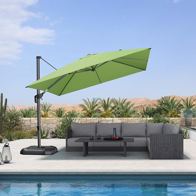 PURPLE LEAF 10 Feet Patio Umbrella Outdoor Cantilever Square Umbrella Aluminum Offset Umbrella with 360-degree Rotation for Garden Deck Pool Patio Apple Green