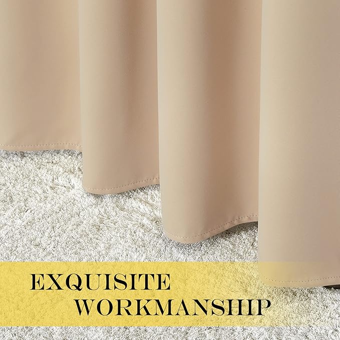 NICETOWN Room Darkening Window Curtain Extra Long 120" - (52" Wide, Biscotti Beige, 1 Piece) Curtain Thermal Insulated Privacy Drape for Baby Room/Bedroom