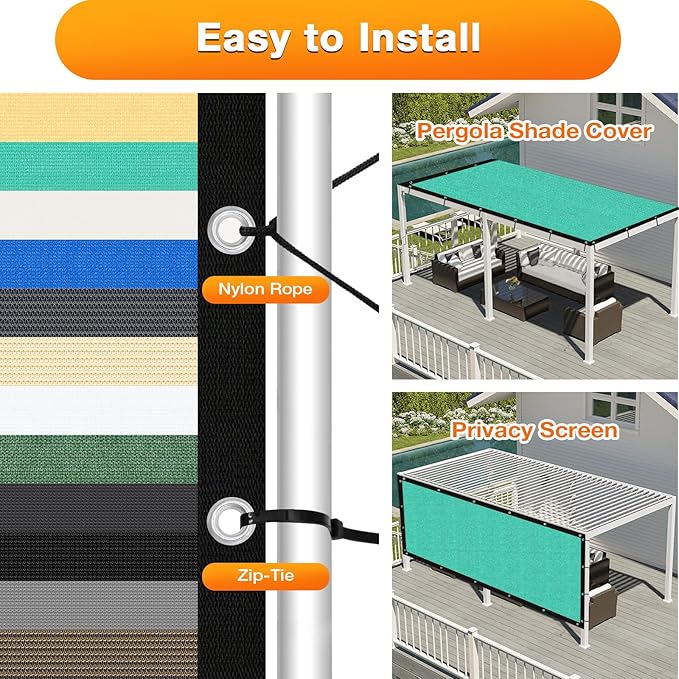 Artpuch Outdoor Pergola Shade Cover 8' X 12' Sun Shade Cloth with Grommets, 90% UV Protection Canopy Patio Privacy Screen (Customized Available) GN107, Turquoise