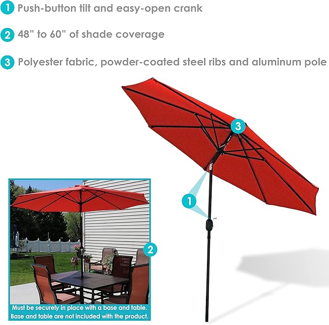 Sunnydaze Outdoor Patio Umbrella - Polyester Table Market Umbrella with Push-Button Tilt and Crank - 8 Sturdy Ribs - Burnt Orange - 9ft