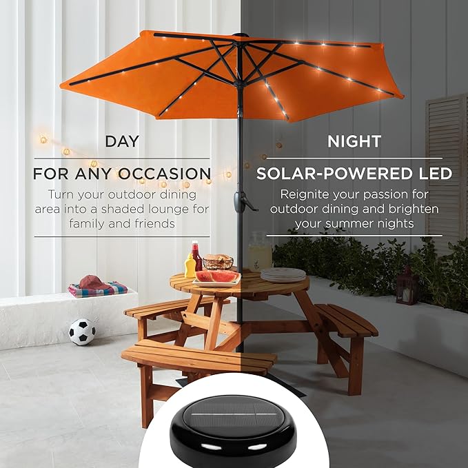 Best Choice Products 7.5ft Outdoor Solar Market Table Patio Umbrella for Deck, Pool w/Tilt, Crank, LED Lights - Orange
