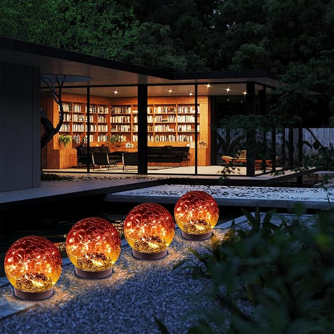 Solar Globe Lights Outdoor Waterproof-Solar Balls-Solar Garden Lights-Orbs for Outside 2 Pack Cracked Glass Ball for Lawn Patio Yard Backyard Decorations