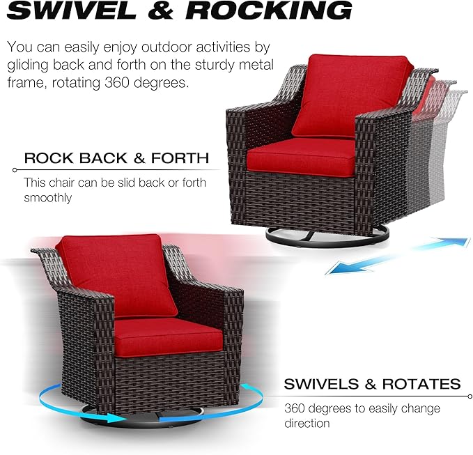 Joyside Wicker Patio Furniture Sets, 8 Pieces Upgraded Large Size Outdoor Furniture with Swivel Rocking Patio Chairs, Patio Dining Chair, 3-Seat Sofa, Outdoor Ottoman, Thick Cushions, Wide Armrest