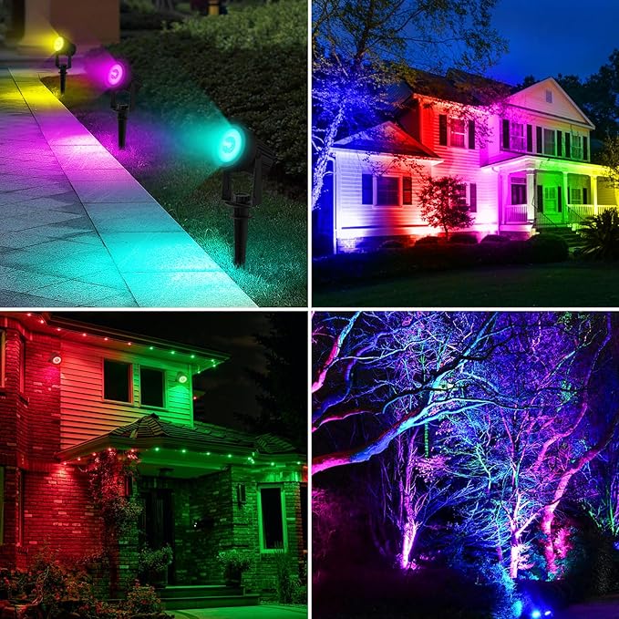 T-SUNUS Color Changing Solar Landscape Spotlights 4 Pack, IP65 Waterproof RGB Spot Lights 9.8ft Cable, Separated Panel Garden Light for Flag Outdoor Yard Driveway Porch Walkway Pool Patio