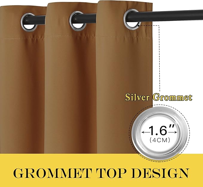 NICETOWN Bedroom Curtain Room Darkening Drapery 102 inches Length - Home Fashion Thermal Insulated Grommet Room Darkening Curtain for Living Room (Gold Brown, 1 Panel, 52 x 102 inches)