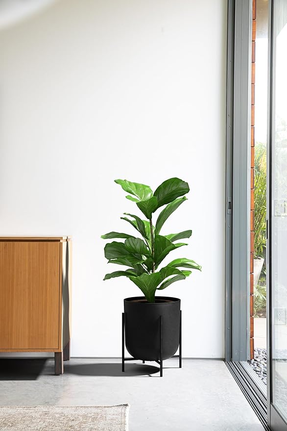 Veradek Mason Series Raised Lima Planter - Round Planter for Patio/Balcony | Plastic-Stone Composite w/Metal Plant Stand | Modern Décor for Plants