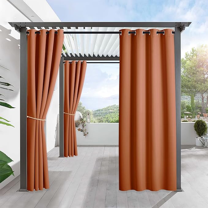 RYB HOME Outdoor Curtains for Patio Waterproof Block Sunlight Thermal Insulated Privacy Assured Thick Outside Curtains for Porch, Gazebo, Pergola, W52 x L84, Mecca Red, 1 Panel