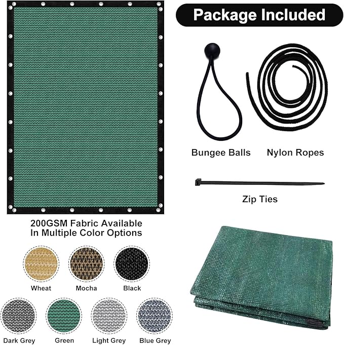 Artpuch 90% Sun Shade Cloth, 12 x 12 FT Pergola Shade Cover Canopy with Grommets, Sun Screen Fabric Tarp for Patio, Outdoor, Garden, Backyard, Green