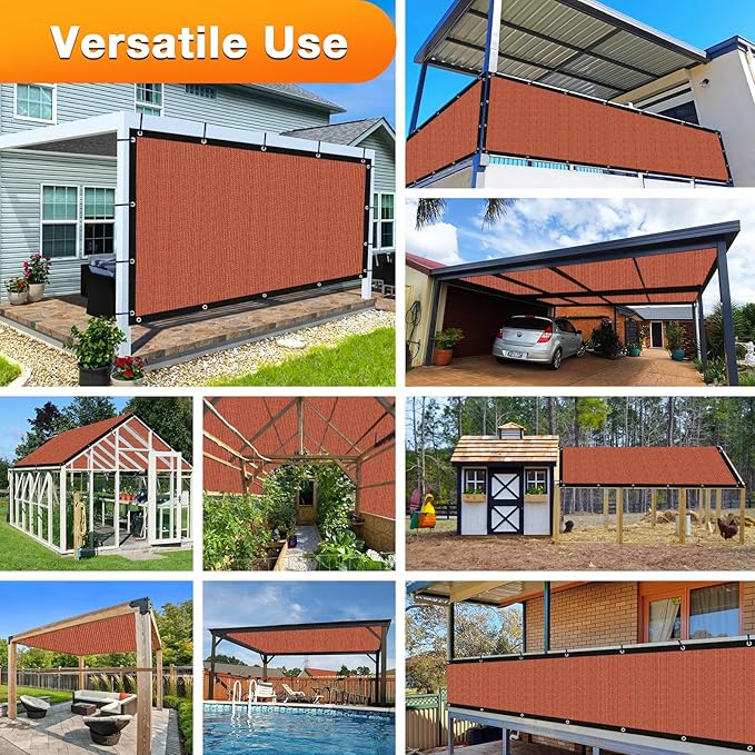 Artpuch 90% Sun Shade Cloth, 14 x 14 FT Pergola Shade Cover Canopy with Grommets, Sun Screen Fabric Tarp for Patio, Outdoor, Garden, Backyard, Rust Red