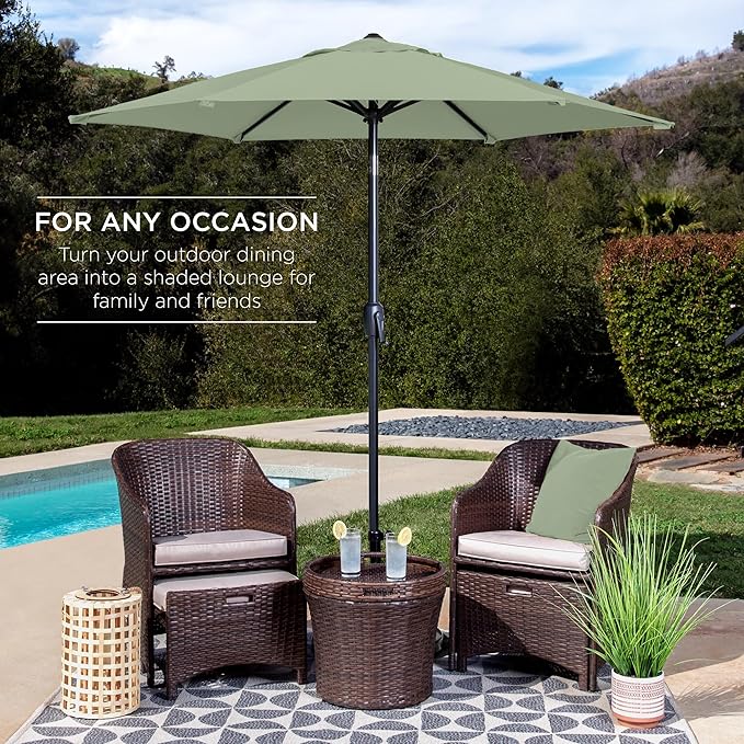 Best Choice Products 7.5ft Heavy-Duty Round Outdoor Market Table Patio Umbrella w/Steel Pole, Push Button Tilt, Easy Crank Lift - Sage Green