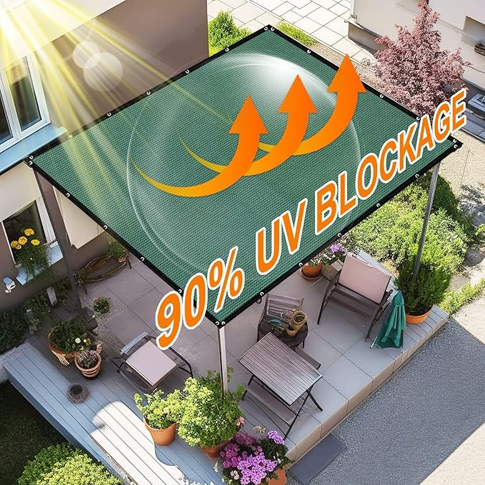 Artpuch 90% Sun Shade Cloth, 8 x 16 FT Pergola Shade Cover Canopy with Grommets, Sun Screen Fabric Tarp for Patio, Outdoor, Garden, Backyard, Green