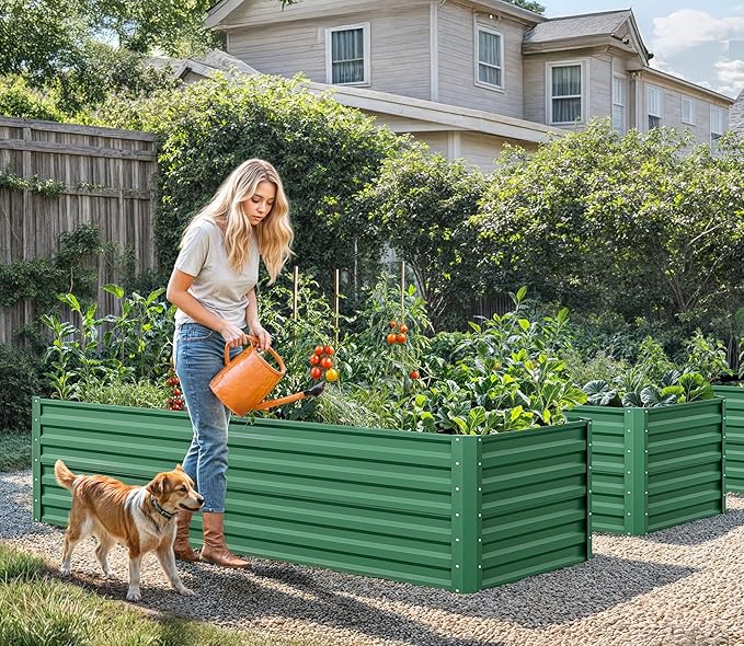 YITAHOME 6x3x2ft 2pcs Large Raised Garden Bed Kit, Galvanized Metal Planter Box with Gloves, Ground Nails, Support Rod, Outdoor Above Ground Planters for Plants Vegetables Flowers, Green
