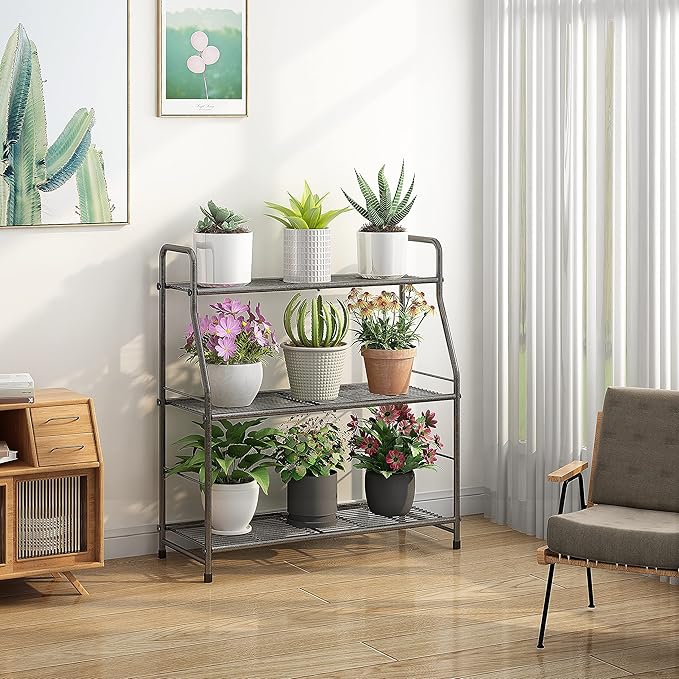 Simple Trending Plant Stand Outdoor Indoor 3 Tier Metal Waterproof Plant Shelf for Living Room Balcony Garden