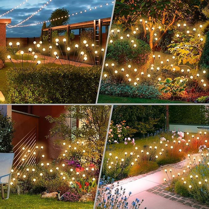 Solar Lights Outdoor Waterproof 4 Pack of 32 LEDs Garden Patio Firefly Decoration Unique Gifts Women Grandparents