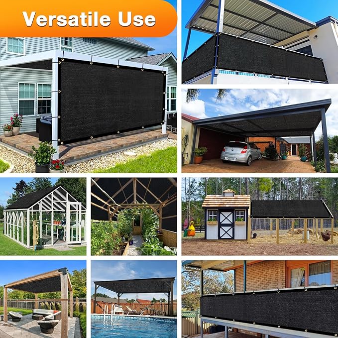 Artpuch Outdoor Pergola Shade Cover 11x17 FT Sun Shade Cloth with Grommets Black 90% UV Protection Canopy Patio Privacy Screen (Customized Available)