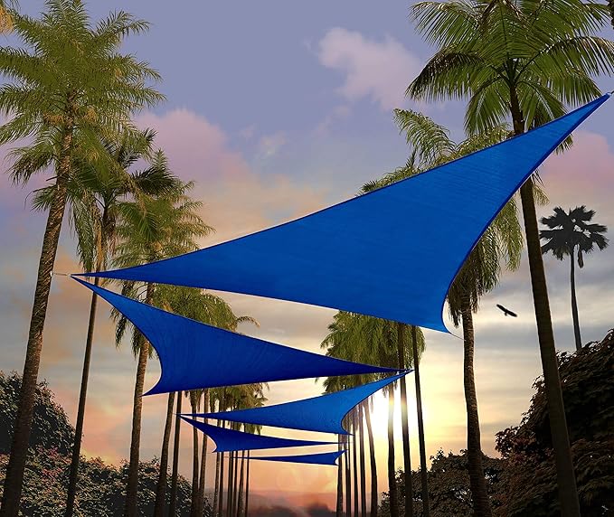 Amgo Custom Size 19' x 19' x 19' Blue Triangle Sun Shade Sail Order to Make Canopy Awning UPF50+ AGSLT, 95% UV Blockage, Water & Air Permeable, 200GSM Commercial Standard (We Customize)