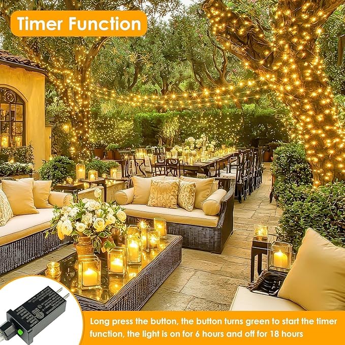 66Ft 200LED Fairy Lights Plug in with Remote, Waterproof String Lights Outdoor & Indoor 8 Modes with Timer, LED Twinkle Lights for Girl's Room Garden Patio Halloween Christmas Decorations (Warm White)