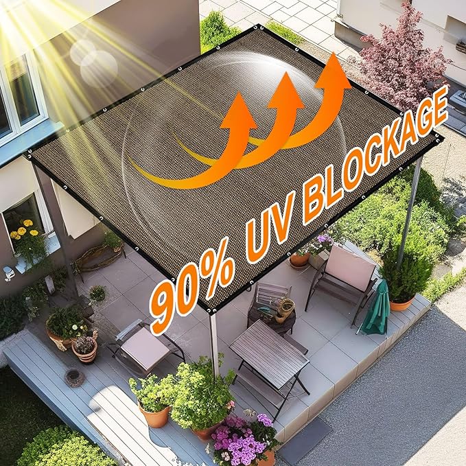 Artpuch 90% Sun Shade Cloth, 4 x 10 FT Pergola Shade Cover Canopy with Grommets, Sun Screen Fabric Tarp for Patio, Outdoor, Garden, Backyard, Mocha