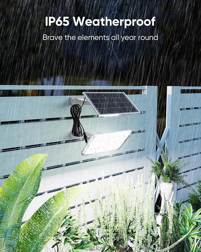 JACKYLED Solar Dusk to Dawn Light Outdoor 1000 Lumens 299 LED Solar Security Lights with Extension Cord, IP65 Waterproof Solar Powered Wall Spotlight Bright for Garden Patio Shed Carport Flag, White