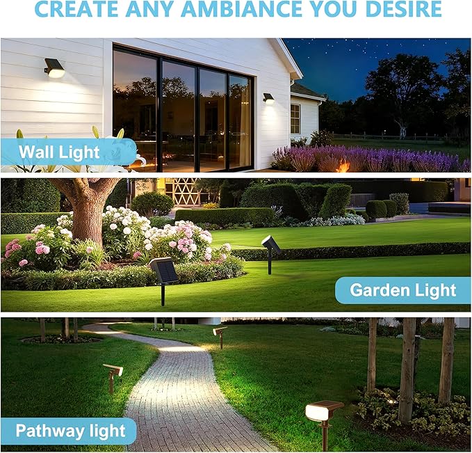 Solar Lights Outdoor Waterproof IP65, Super Bright LED, 3000K 2 Lighting Modes, Solar Powered Yard Garden Solar Spot Lights for Outside Landscape Auto On/Off -4 Pack