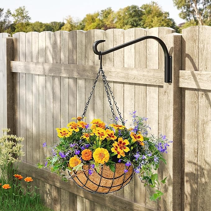 12 Inch 4 Pack Plant Hangers for Indoor/Outdoor Wall Mount - Heavy Duty Hanging Plant Holder & Bird Feeder Hooks, Decorative Black Metal Wall Hangers for Plants, Flower Baskets
