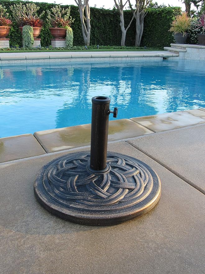 UBP18181-BR 18-Inch Cast Stone Umbrella Base, Made from Rust Free Composite Materials, Bronze Powder Coated Finish