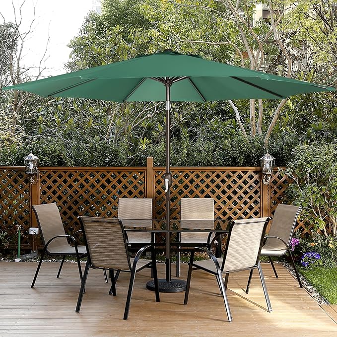Blissun 9' Outdoor Patio Umbrella, Outdoor Table Umbrella, Yard Umbrella, Market Umbrella with 8 Sturdy Ribs, Push Button Tilt and Crank