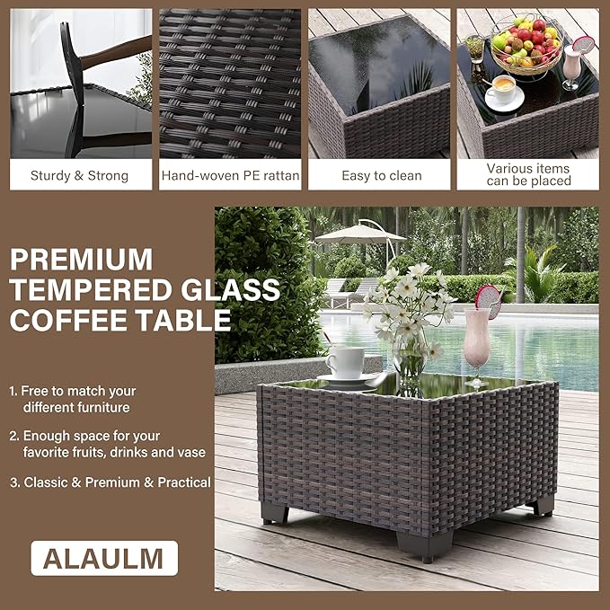 ALAULM Patio Furniture Set with Fire Pit Table 55000 BTU, Outdoor Sectional with Wide Seat and Thick Cushion, 15 Piece Wicker Rattan Conversation Set with Coffee Table for Garden, Deck, Turquoise